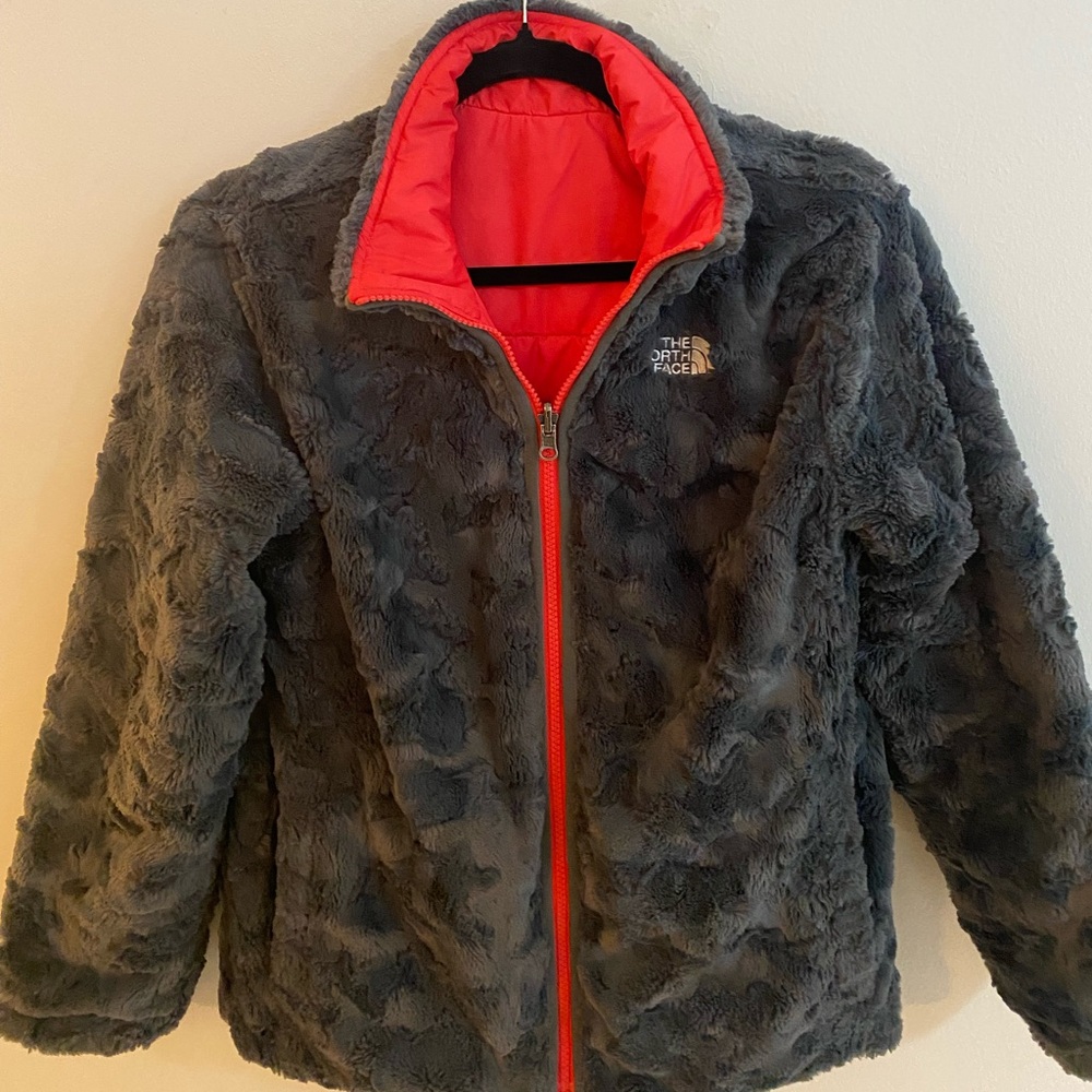 The North Face Girls Size Large (14-16) Gray/Pink Reversible Winter Coat